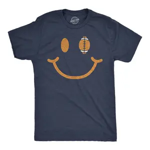 Mens Football Smiling Face Funny T Shirt Sports Graphic Tee for Men Mens Funny T Shirts Cool Vintage Fashion T-Shirt Gift Classic Menswear Funny Football Short Sleeve Novelty Tees for Guys Navy -