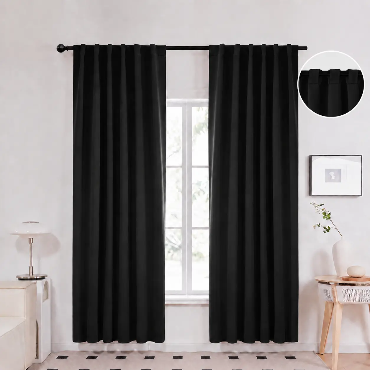 Deconovo 2-Panel All-Black Blackout Window Drapes - 85%-95% Light Blocking, Single Layer with Back Tab & Rod Pocket, Thermal Insulated Soundproof Curtains for Bedroom, Living Room Decor,back to school,dorm essentials,home decor,home essentials