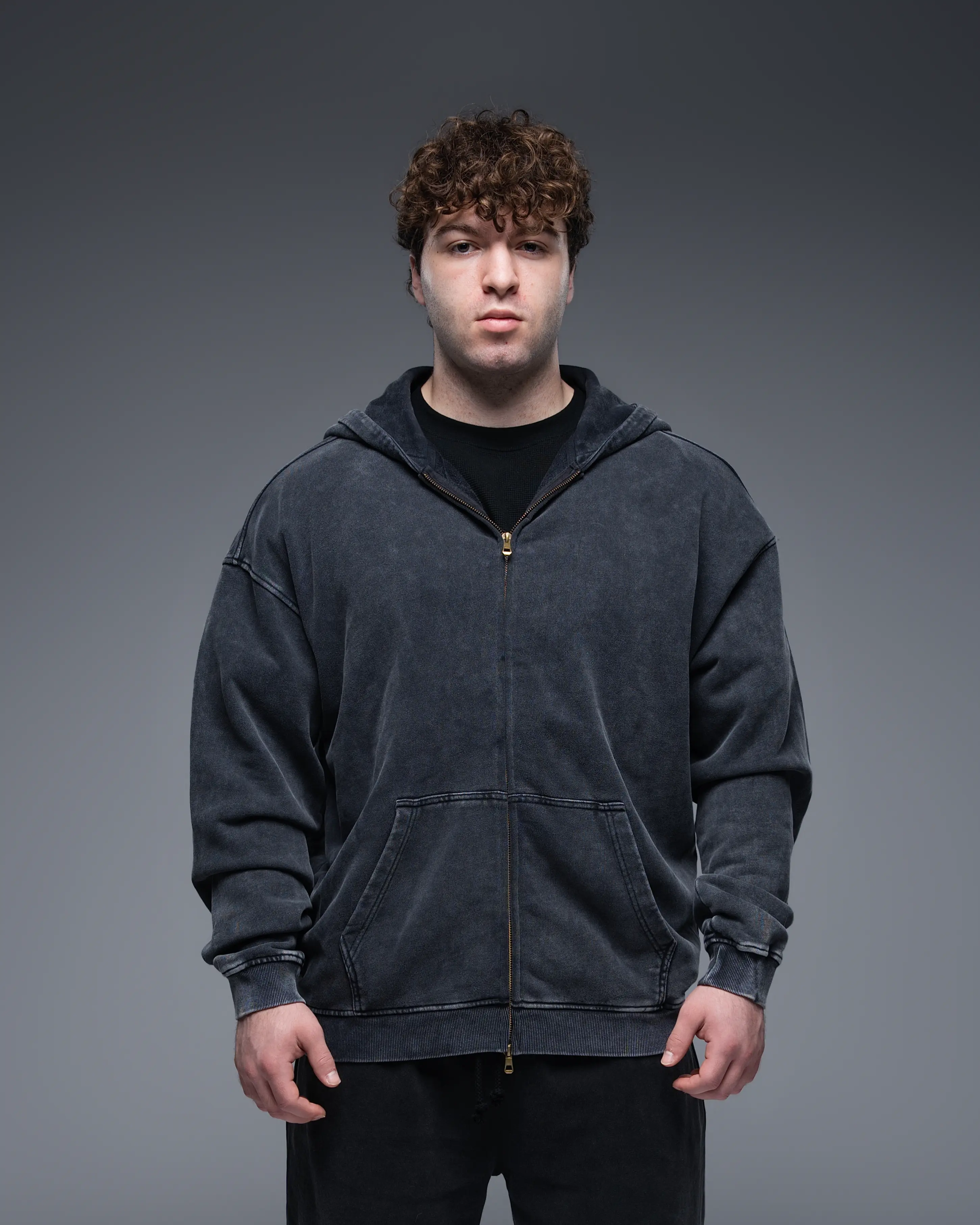 EKKO Oversized Terry Cotton Acid Wash Zip Up 100% Cotton