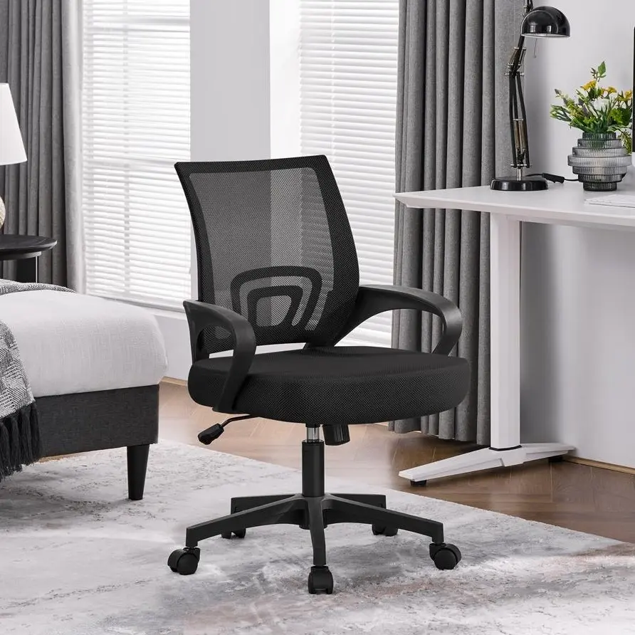 Yaheetech Ergonomic Mesh Office Chair - Adjustable Height, Reclining Mid Back Desk Chair with Fixed Lumbar Support, Swivel Rolling Commercial Office Furniture, Ergonomic Office Chair