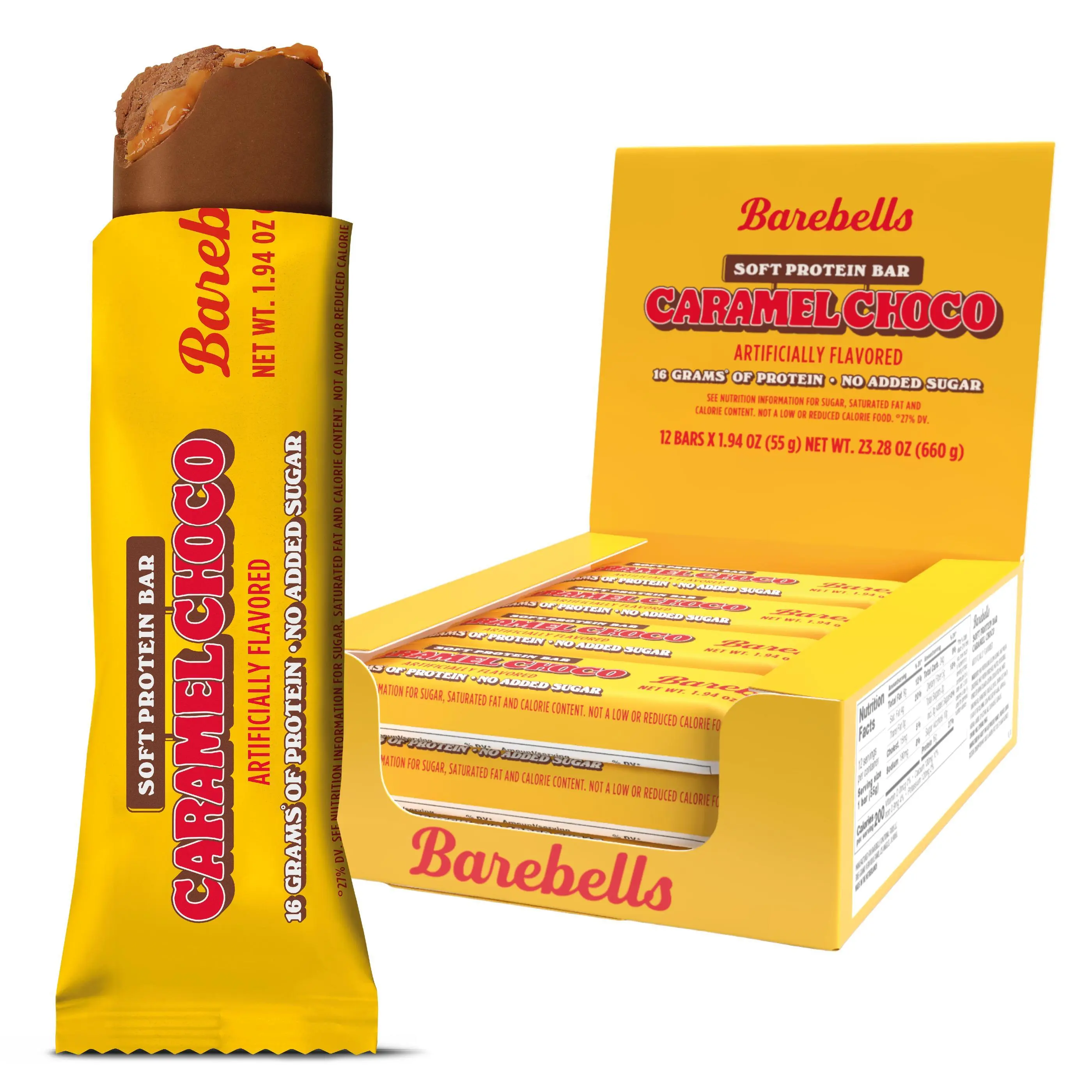 Barebells Soft Protein Bars Caramel Choco - 12 Count, 1.9oz Bars - Protein Snacks with 16g of High Protein - Fluffy Chocolate Protein Bar with 2g of Total Sugars - Soft Protein Snack & Breakfast Bars