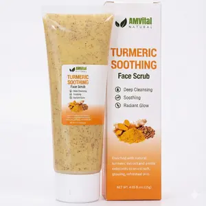 AMVital Turmeric Face Scrub - Gentle Exfoliating, Cleansing, Soothing Facial Scrub for Smoother, Radiant Skin, Suitable for All Skin Types (4.05 oz, Single Item)