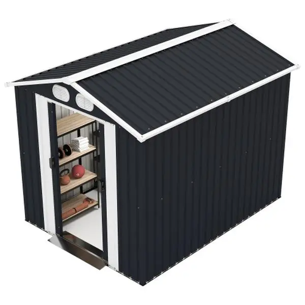 Bellemave 8x6 FT Rectangular Metal+Wood Outdoor Storage Shed, Lockable Doors, Ample Ventilation, Waterproof, Moisture Control, Easy Setup Outdoor Shelf for Backyard Patio, Durable