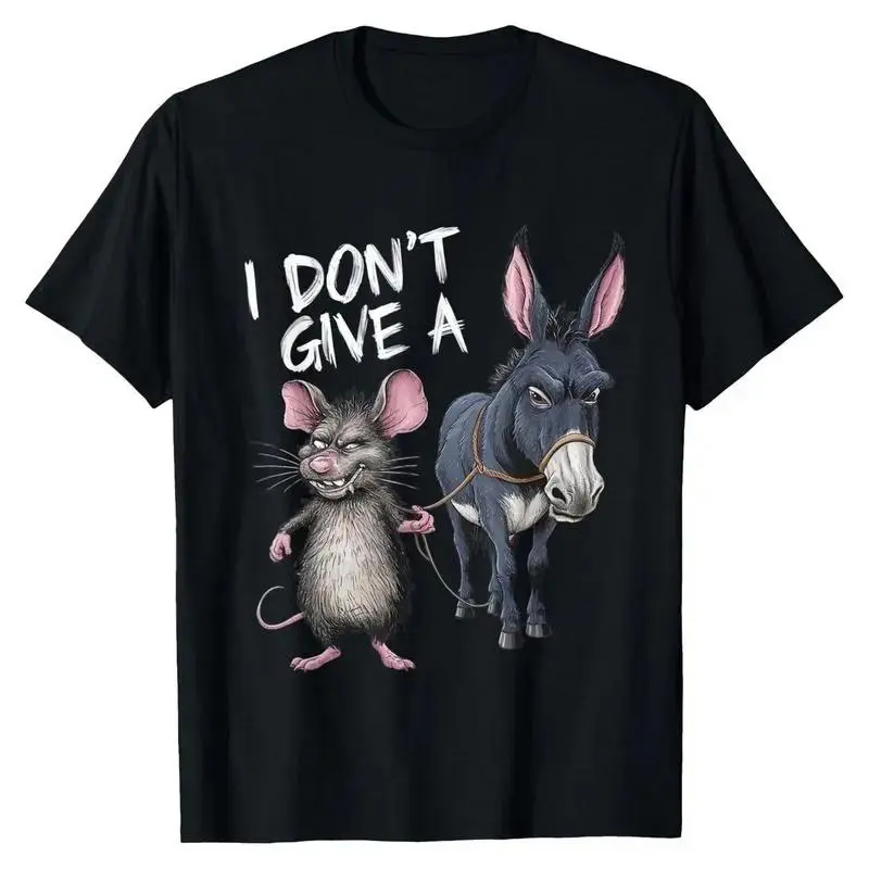 Women's Funny "I Don't Care" Mouse and Donkey Graphic T-Shirt - 180g Cotton Vintage Loose Short Sleeve Crew Neck Classic Top, Machine Washable Humor Design, Breathable Fabric, Shortsleeve, Round Neck, Tshirt, Casual Top, Mouse Graphic Women's T-Shirts, Da