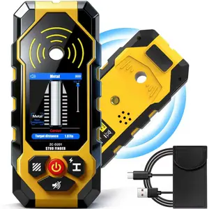 ZC-D201 6-in-1 Stud Finder Wall Scanner with Upgraded Sensor Live Wire Detection for DIY and Professional Use Accurately Locates Metal Wood Studs AC Wires PVC Pipes and Rebar Behind Walls
