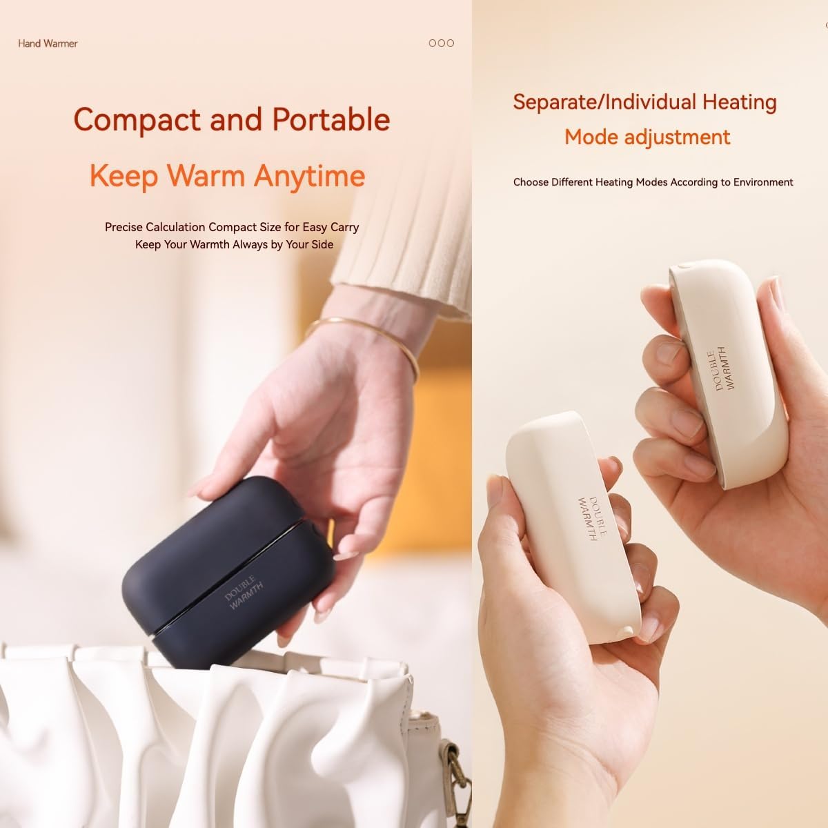 Double Warmth Hand Warmers 2 in 1 Magnetic Rechargeable 3-Second Rapid Heating Split USB-C Reusable Portable Pocket Heater for Christmas Outdoor Golf Hunting Camping Tech Gifts