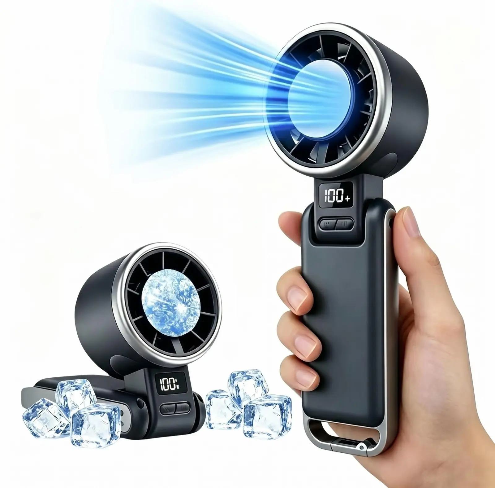 2026 Upgraded Handheld Cooling Fan - Mini Portable Fan, 100 Adjustable Levels, Foldable for Travel, Outdoor Use, Desk, Neck or Bag Use, Outdoor & Cool Tech Gadgets