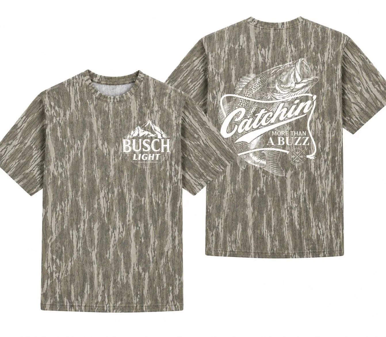 Vintage Camo Fishing Shirt for Men, Busch Catchin’ Bass Light  Graphic Tee, Outdoor Beer Fishing T-Shirt USA