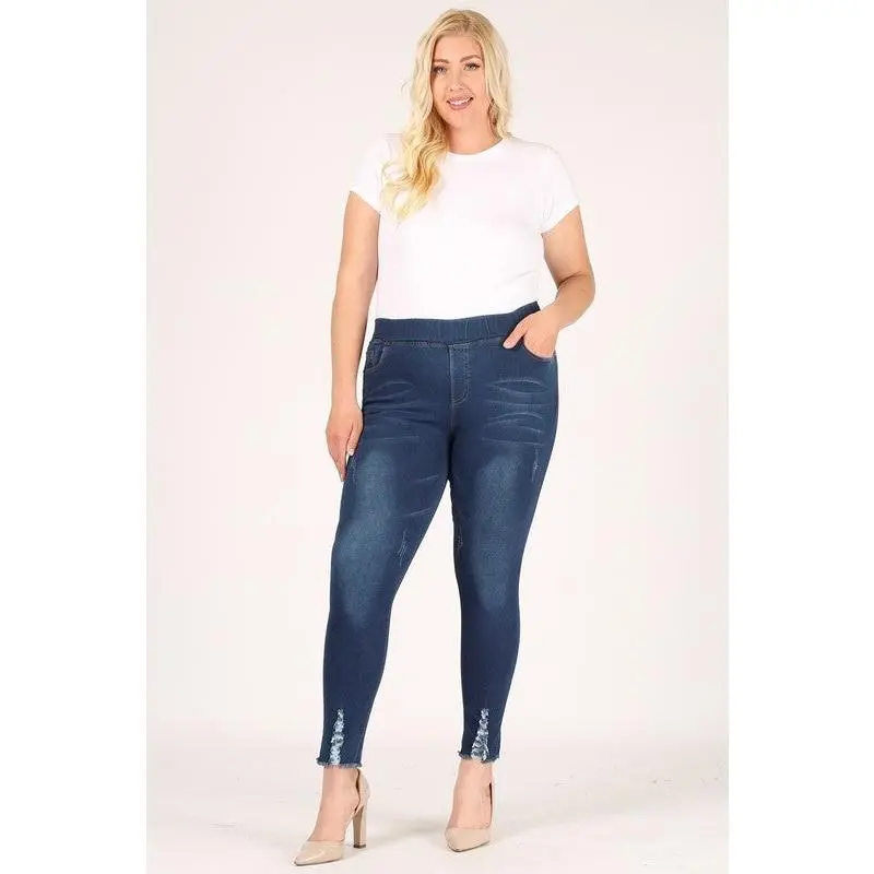 Plus Size Mid-rise blue Denim Jeggings pants Cropped Jean Womenswear Bottom Skinny Everyday