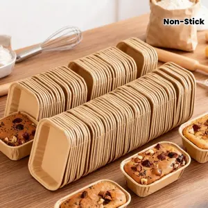 50pcs Non-Stick Rectangular Baking Cups | Stackable, Even Baking for Bread, Cake, Muffins | Leakproof Grooved Edges, Reusable | Oven Safe | Ideal for Pastry Making, Holiday Baking | Space Saving