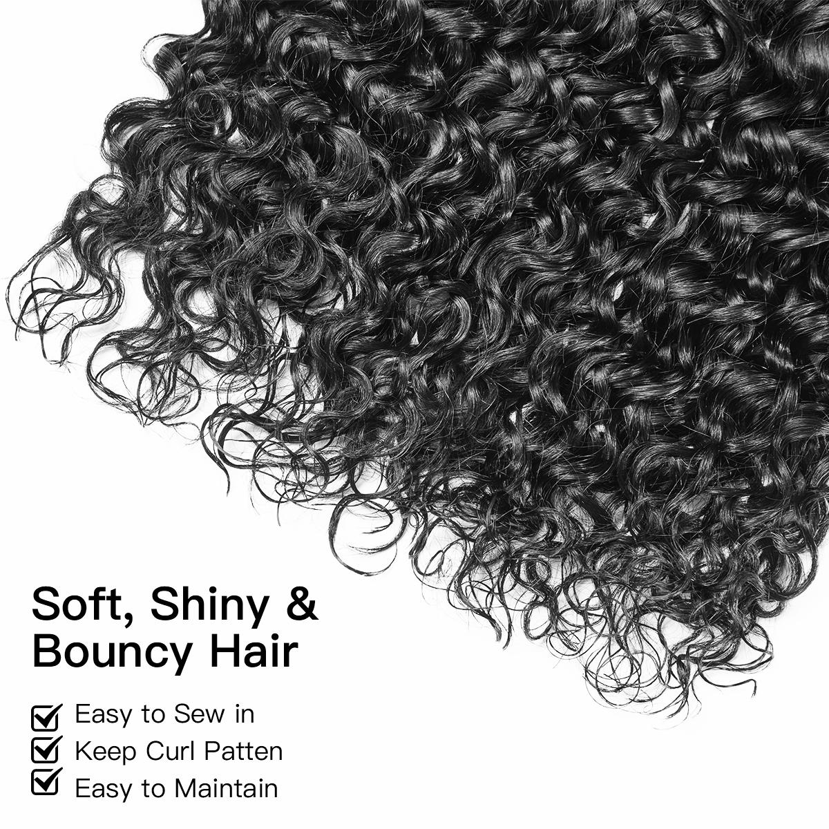 [Wequeen] Water Wave Hair Bundles 12-28 Inch Budget Friendly 10A Grade Brazilian 100% Human Hair Wet Look Quick Weave Sew in/Glue in Free Perm Rods