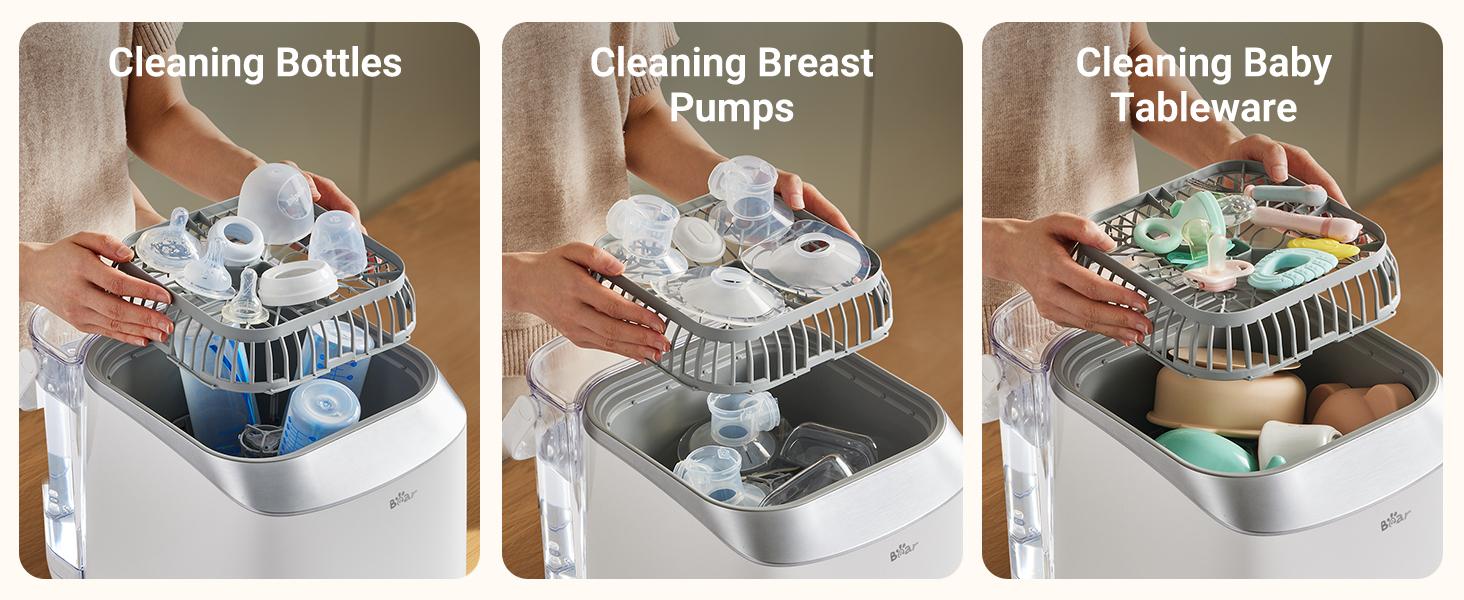 Bear Bottle Washer Pro, Baby Bottle Washer and Sterilizer and Dryer - All in One Machine for Bottles, Pump Parts & Baby Essentials with 90 Detergent Tablets - Effortless, Time-Saving