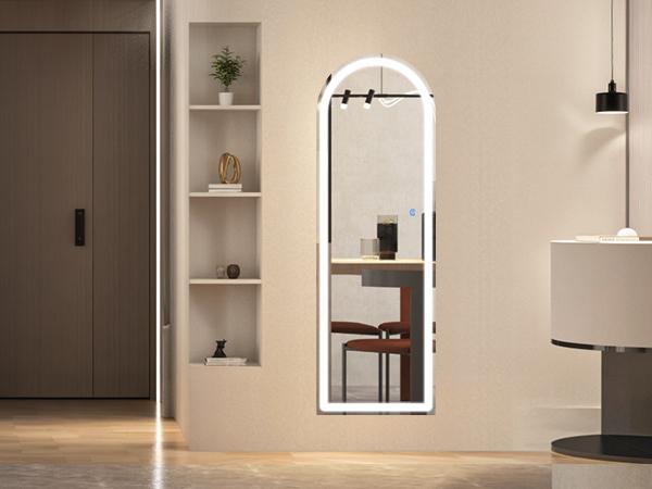 [Summer Deal] Mirror Full Length Standing Mirror with LED Lights, 3 Color Lighting, Aluminum Alloy Thin Frame Decor with Switch Durable Glass