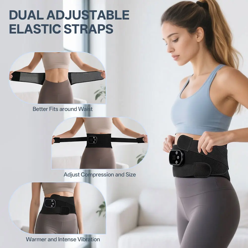 Cordless Back Massager Belt, Vibrating Heating Pad with 3 Modes, 5 Levels of Adjustable Heating Temperature, Fits up to a 58-Inch Waist, Heated Wrap