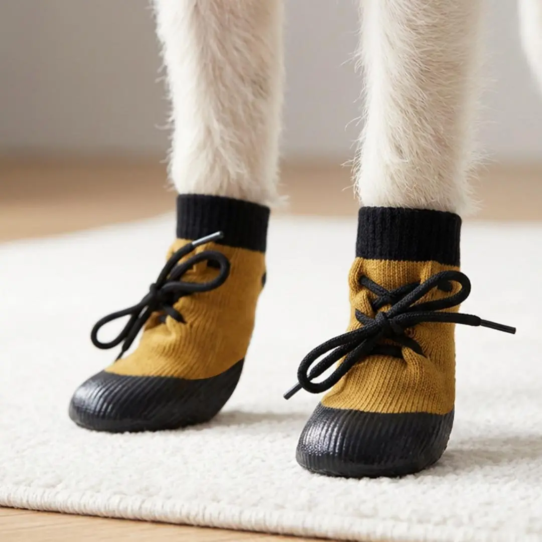 Dog Paw Protector Booties, 4-Pack Waterproof Sock Shoes with Non-Slip Rubber Sole & Adjustable Drawstring for Small-Medium Dogs Outdoor Walking