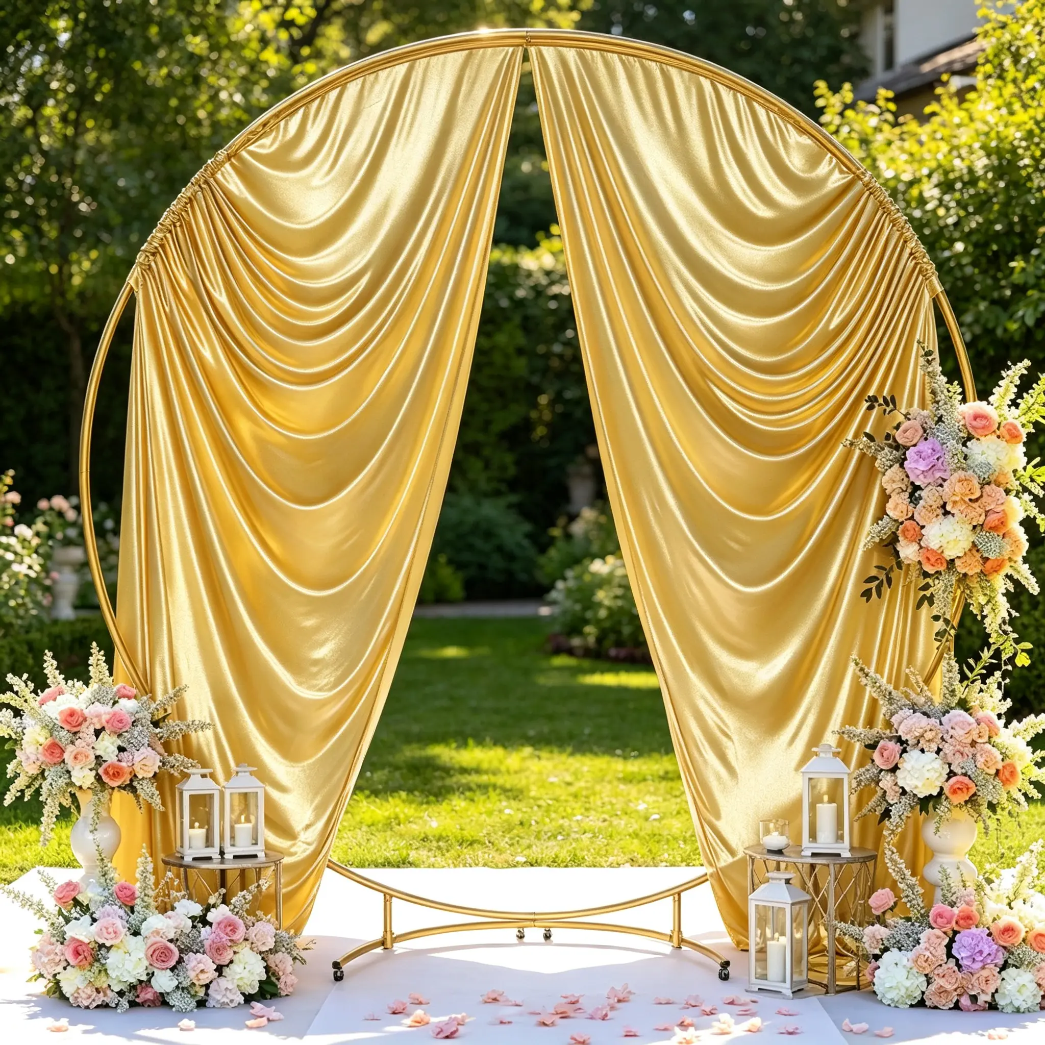 Gold Round Arch Backdrop Cover,Open-back backdrop, 8FT x7.2FT, for 7.2FT CircleArch Stand,wrinkle-free sequined photography backdrop,Cloth for Wedding, Birthday Party, Baby Shower,Photography Decor
