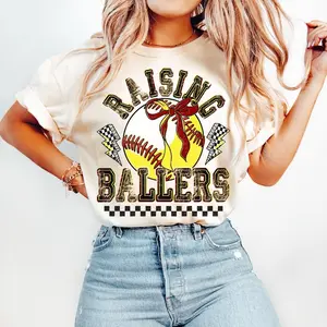 Retro Softball Baseball, Raising Ballers, Game Day Softball, Baseball Coquette Bow Tshirt