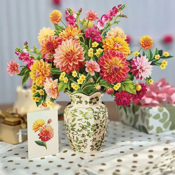 Freshcut Paper Life-Sized 3D Floral Greeting Card Holder - Recyclable Rectangle Dahlia Sunrise, 1 Size Home Decoration, Festive & Party Supply for Birthday, Suitable for Any Room