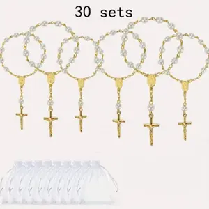30 Sets Baptism Mini Rosary with Organza Bags Faux Pearls Baptism Rosary Favors for Guests Catholic Finger for Christening Weddings Party Favors First Communion Gift men's jewelry,summerwins