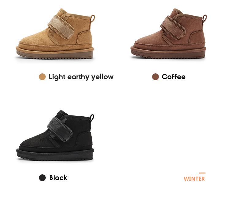 Balabala Winter Short Snow Boots Warm Plush Fleece Lining Anti-Slip TPR Sole Easy Velcro Water-Repellent Suede Stylish Cozy