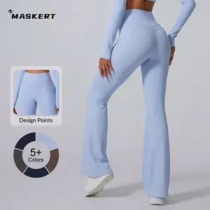 MASKERT Women's High Waisted Tummy Control Butt Lifting Shaping Yoga Bootcut Leggings for Training & Casual Wear