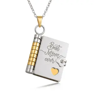 Mother's Day Gift Book Locket Necklace Openable Hidden Message Pendant Jewelry for Mom summerwins