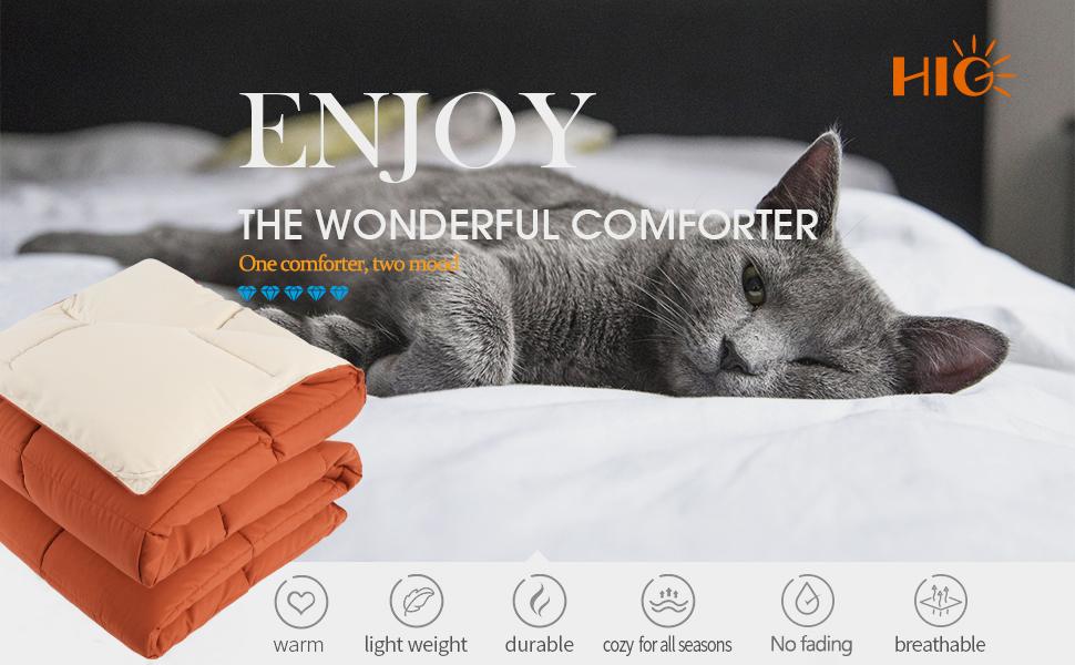 HIG 3PC Down Alternative Comforter Set - All Season Reversible Comforter with Two Shams happy  fluffy cloud bed