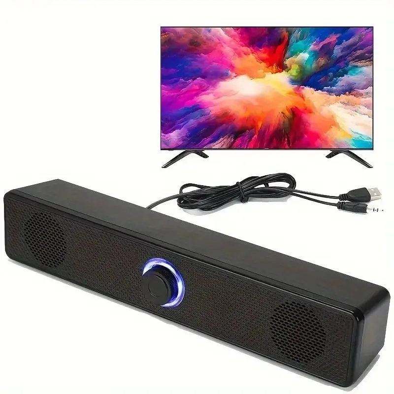 Sound Bar for Computer & TV, Wired Subwoofer Speaker with LED Light, Stereo Sound Bar for Laptop & Home Theater, Audio, PC Gaming Speakers, Speaker Sound System, Soundbar