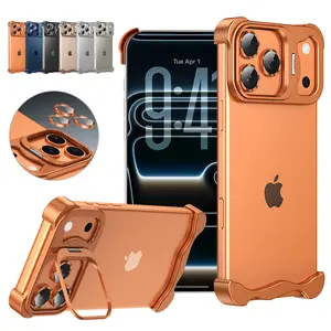 Borderless Case, Aluminum Metal Frameless Design Cover For iPhone 17 Pro Max 16 15 14 Pro Max , with Camera Lens Protector, Slim Thin & Lightweight, Shockproof Bumper Case for Women Men