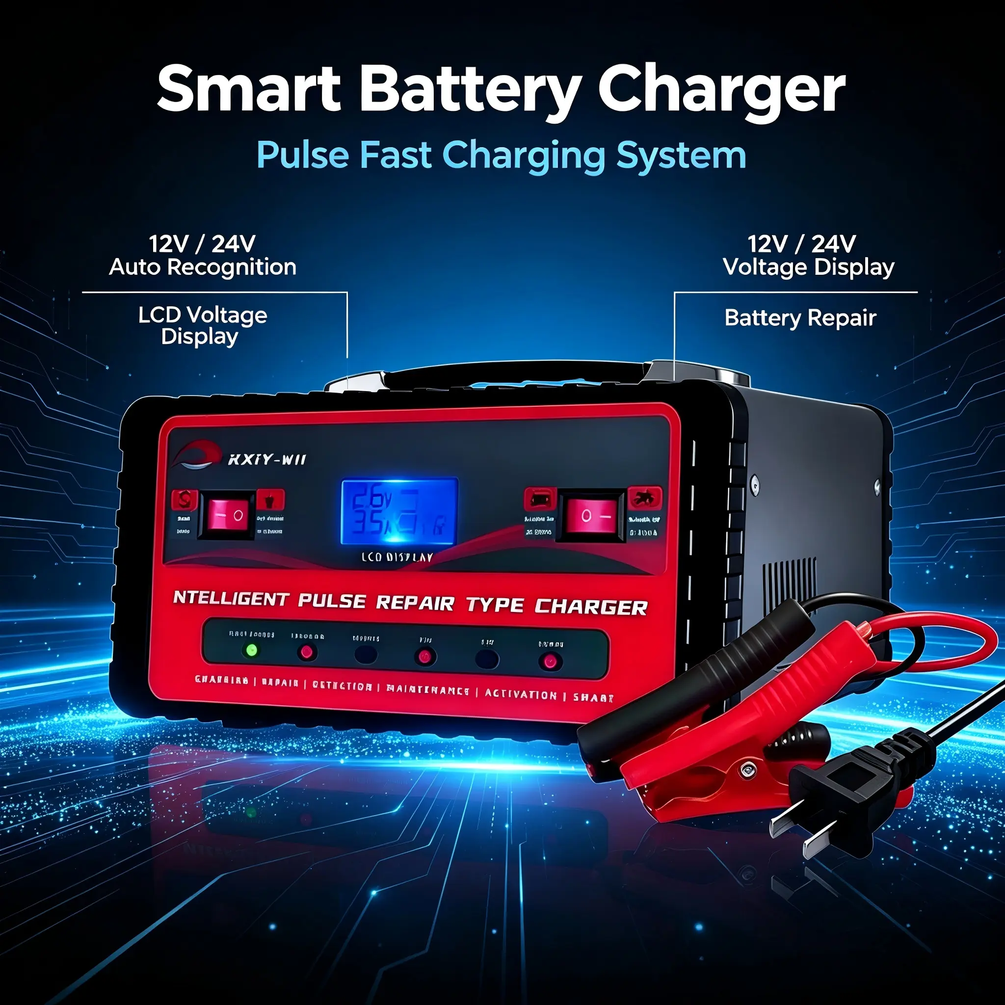 Smart Car Battery Charger, 12V and 24V, Battery Maintainer, Trickle Charger and Desulfator for Motorcycle Car Truck Lawnmower Boat Car Battery Charger, Automatically Stops when Fully Charged - Car Accessories