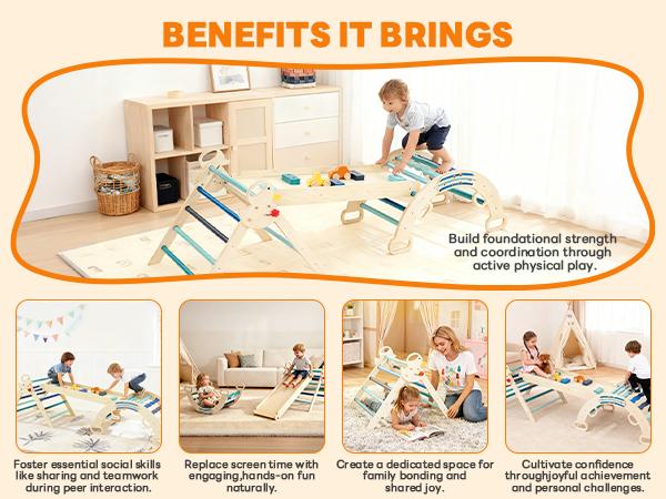 Pikler Triangle Set, Toddler Climbing Toys and Play Structure Indoor, 9-in-1 Wooden Montessori Climbing Set with Arch, Ramp and Ladder, Foldable Baby Jungle Gym, Blue Pikler Triangle Set, Toddler Climbing Toys and Play Structure Indoor, 9-in-1 Wooden Montessori Climbing Set with Arch, Ramp and Ladder, Foldable Baby Jungle Gym, Blue