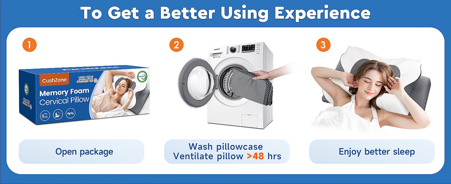 CushZone Cervical Pillow for Cozy Sleep, Odorless Ergonomic Contour Memory Foam, Orthopedic Bed Pillow for Side, Back, and Stomach Sleepers