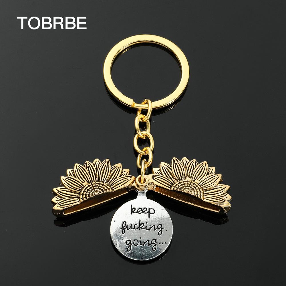 Sunflower Keychain Inspirational Gifts for Women Men Birthday valentines Gifts for Best Friend Student Graduation - Keep Fucking Going Keychain