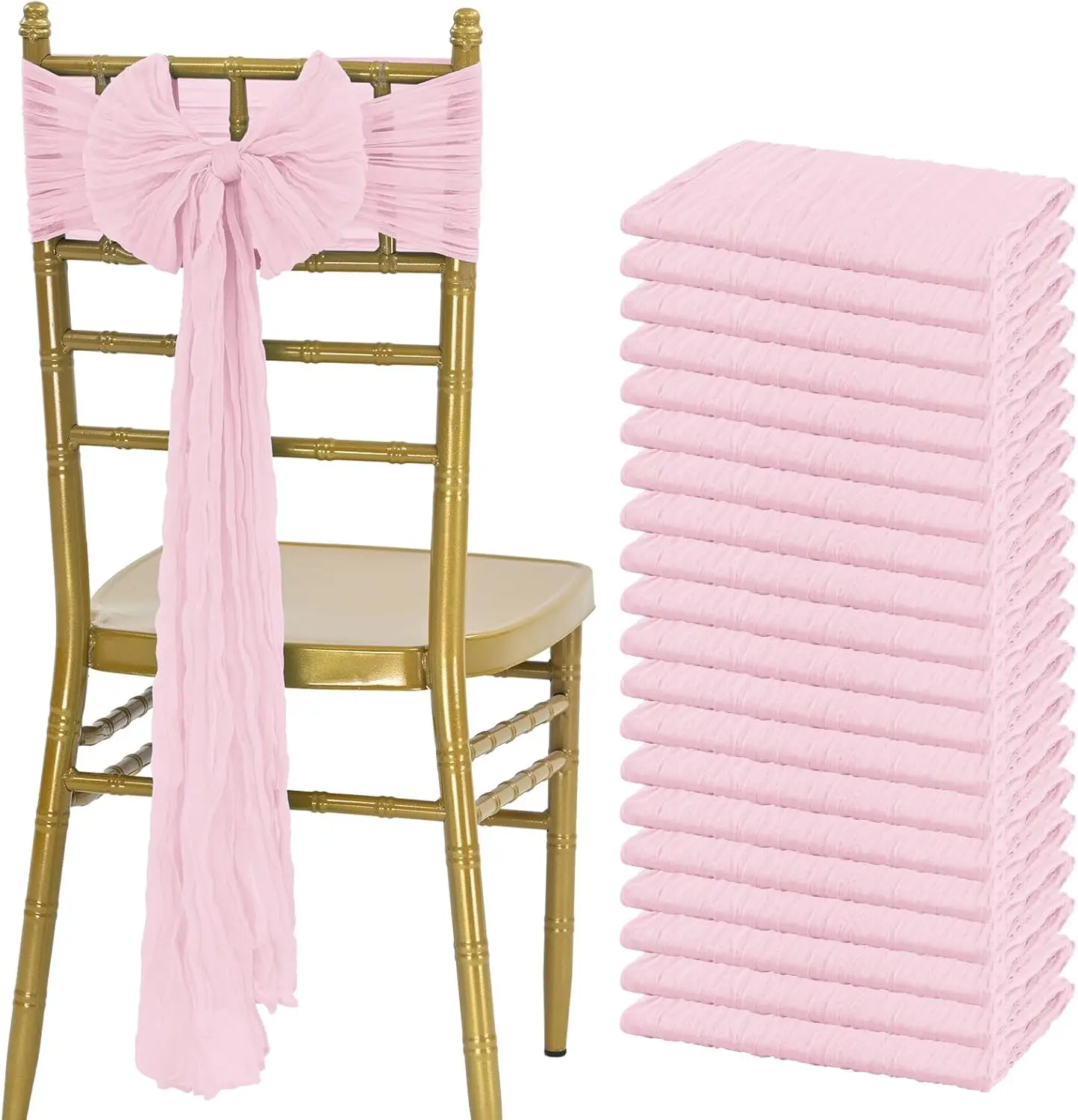 SHOWGEOUS 30PCS 40x180cm Cheesecloth Chair Sashes, Boho Gauze Chair Decor for Wedding Reception, Banquet, Bridal Shower, Baby Shower, Graduation Party, Birthday Party, Wedding Ceremony, Event Chair Decoration