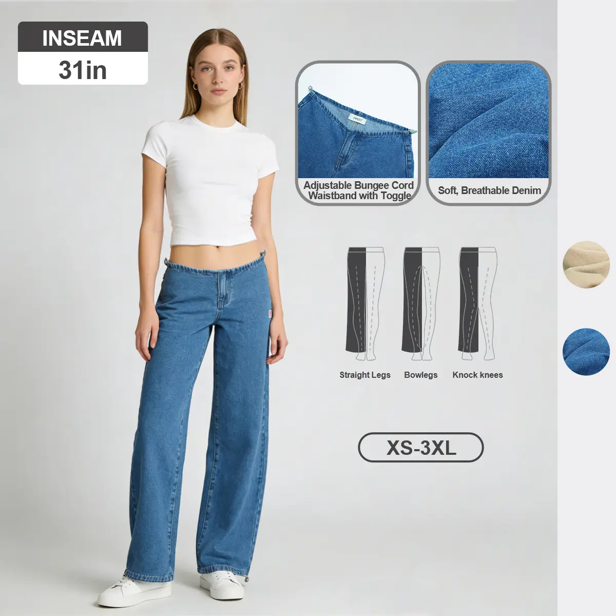 Pwest NYC Low-Rise Wide-Leg Jeans — Adjustable Drawstring Waistband/Hem, Relaxed Straight Cut, Decade Jeans, Super Low Rise, Soft Daily Wear-Spring Summer Bottom Trouser,back to school,back to school haul
