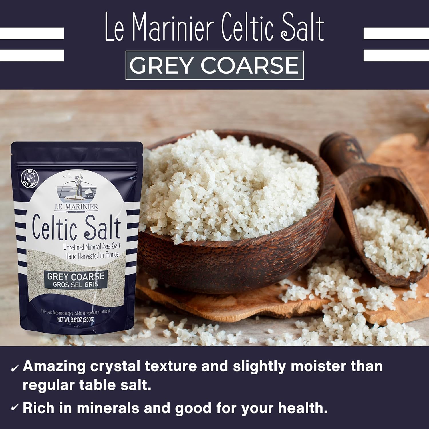 Le Marinier Celtic Salt Salt Grey Coarse Sea Salt 0.6lb Mineral-Rich Unrefined Sea Salt 100% Natural Hand Harvested Low Sodium