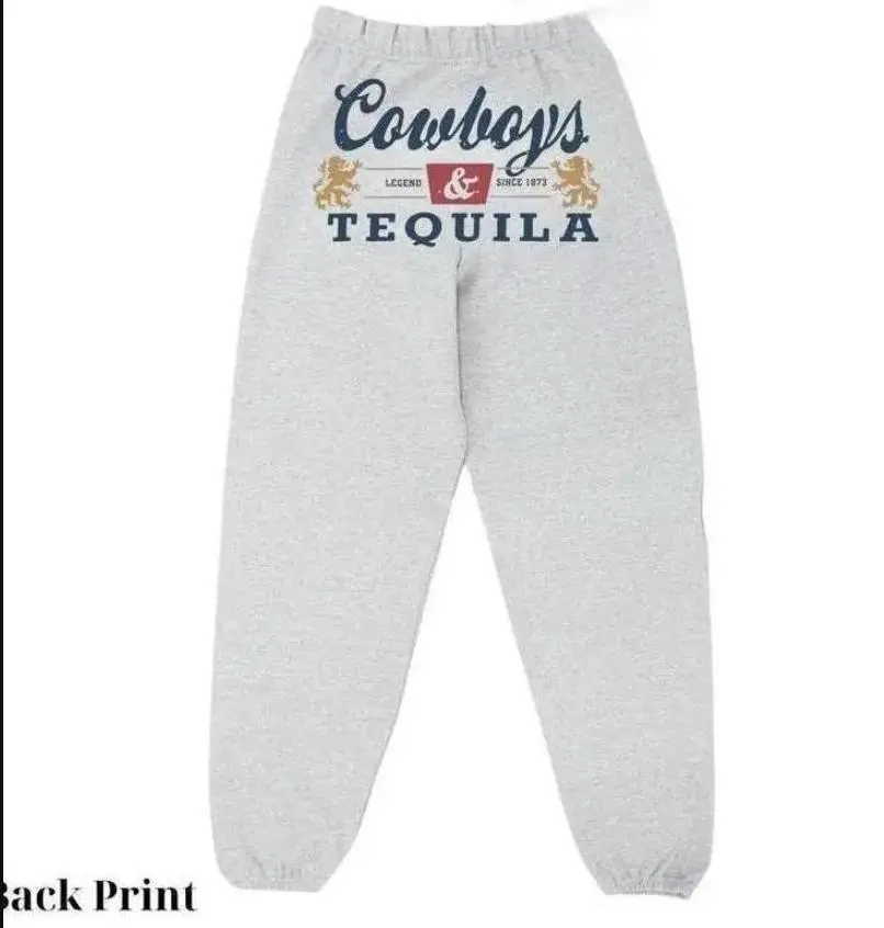 Western Minimalist Style with Cowboy & Tequila( Back Print) Comfortable Design for Running and Casual Sports, Y2K Unisex Sweatpants