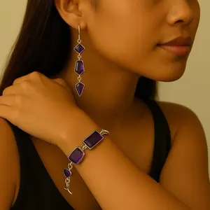 Amethyst Earrings Sterling Silver- Long purple Cascades