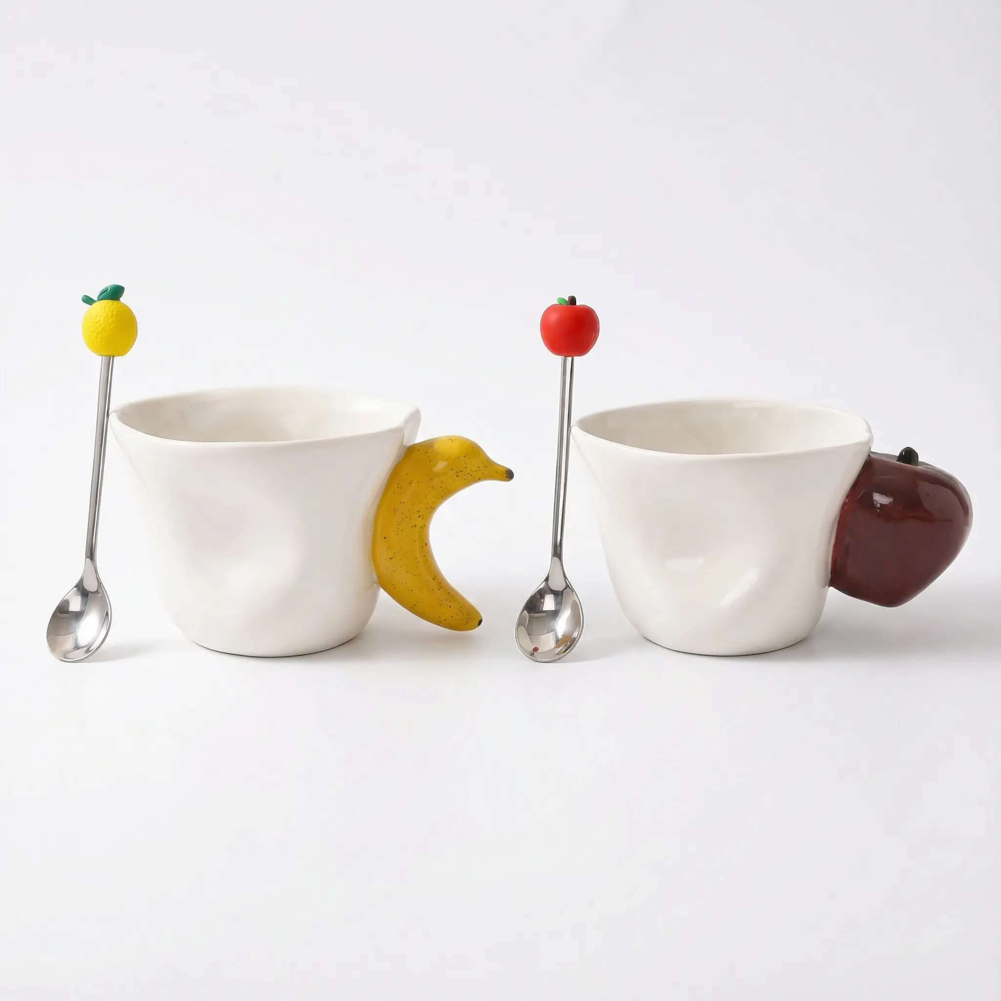Cute Coffee Cup, Hand-Painted Ceramic Mug, Unique Fruit Handle, Minimalist Yogurt Candy Cup, Desktop Organizer Cups summerwins