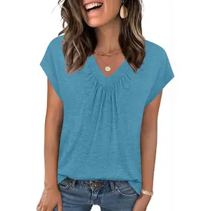 Women's Casual Summer T Shirts Short Sleeve V Neck Tops Tshirts