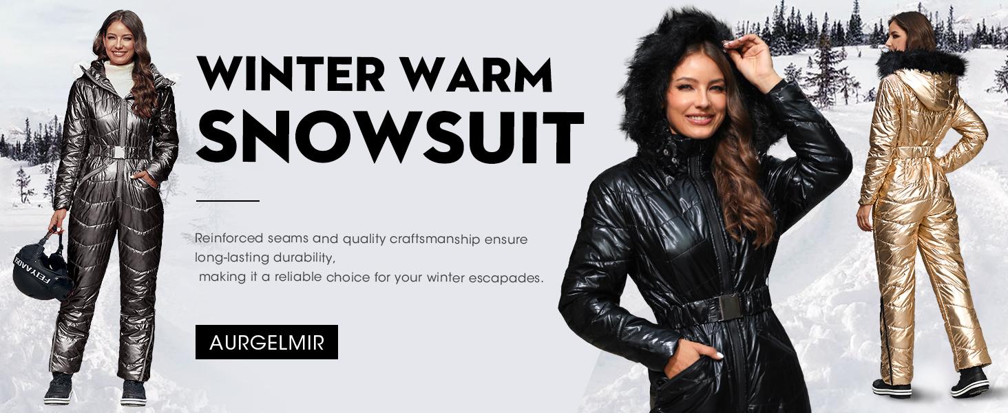 Fisoew Womens One Piece Ski Suit Warm Waterproof Snowsuits Winter Snow Jumpsuits Outdoor Sports Outerwear