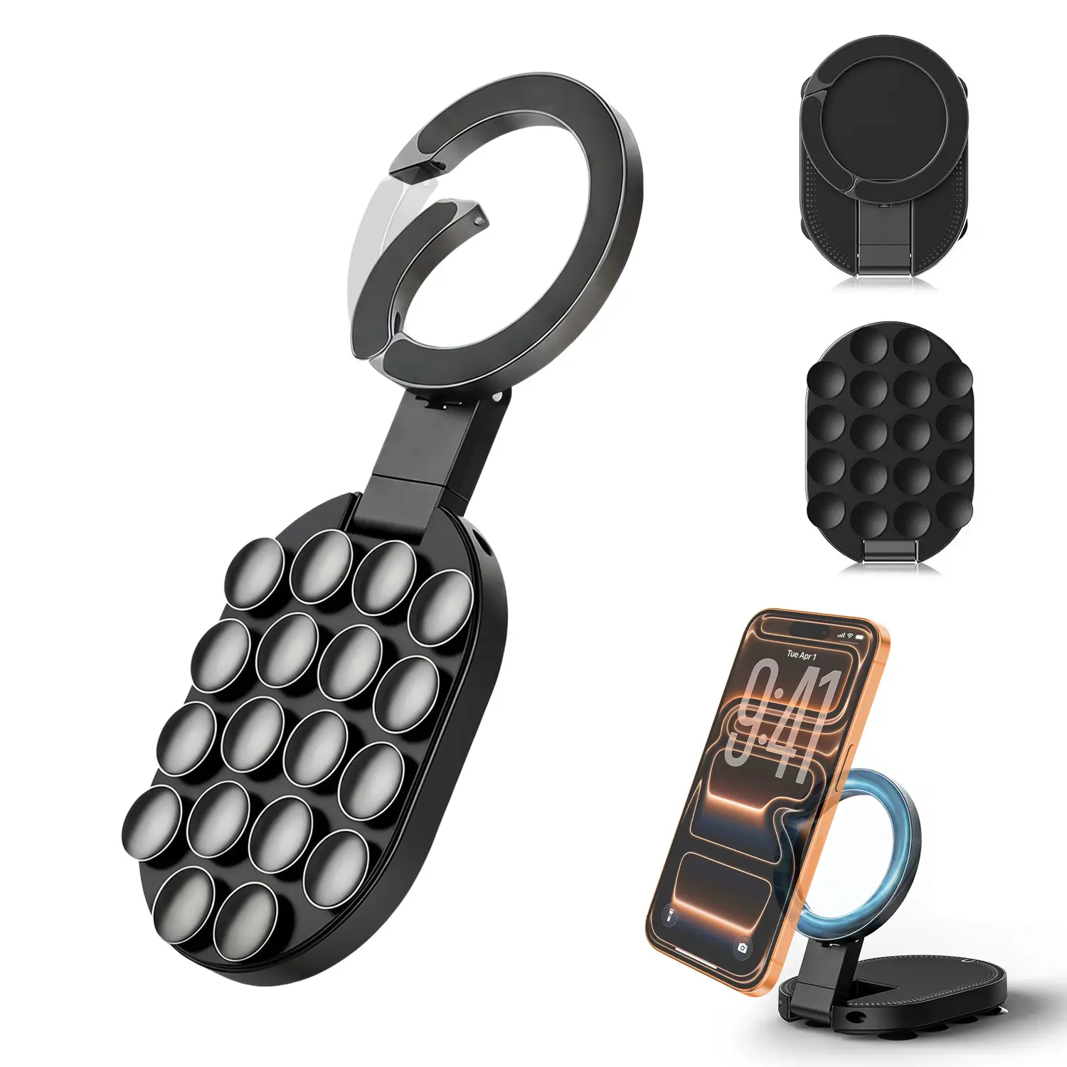 3-in-1 Magnetic Suction Phone Holder for MagSafe, Foldable 360° Rotating Phone Mount with 18 Suction Cups & Magnetic Base, Portable Desktop, Laptop and Mirror Stand for iPhone & Smartphones,back to school,back to school haul