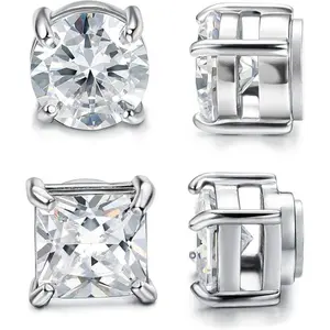 Magnet 6 Prong Set Cubic Zirconia Clip-on Earrings for Women Men Cartilage Non Pierced Ear Sensitive Ear CZ Crystal Huggie Studs Hypoallergenic Jewelry Gifts for Daughters BFFs Birthday Trendy Fashion