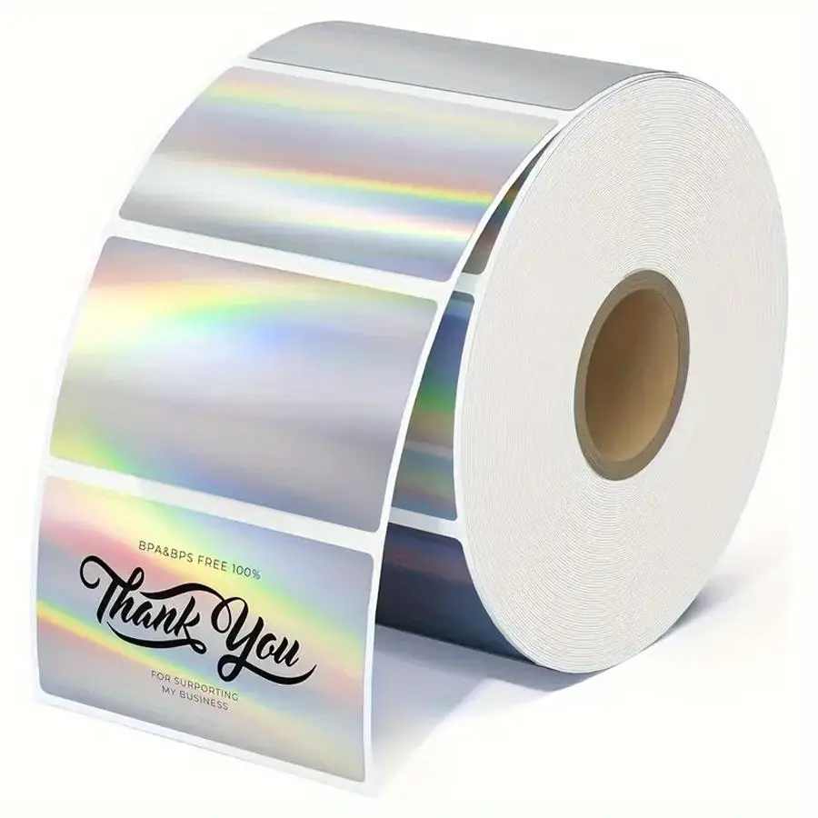 Holographic Silver Thermal Sticker Label, 500pcs/roll 2.25 Inch x 1.25 Inch Printable Sticker Label, Self Adhesive Label Sticker for DIY Decoration, Customizable Stickers, Decorative Labels