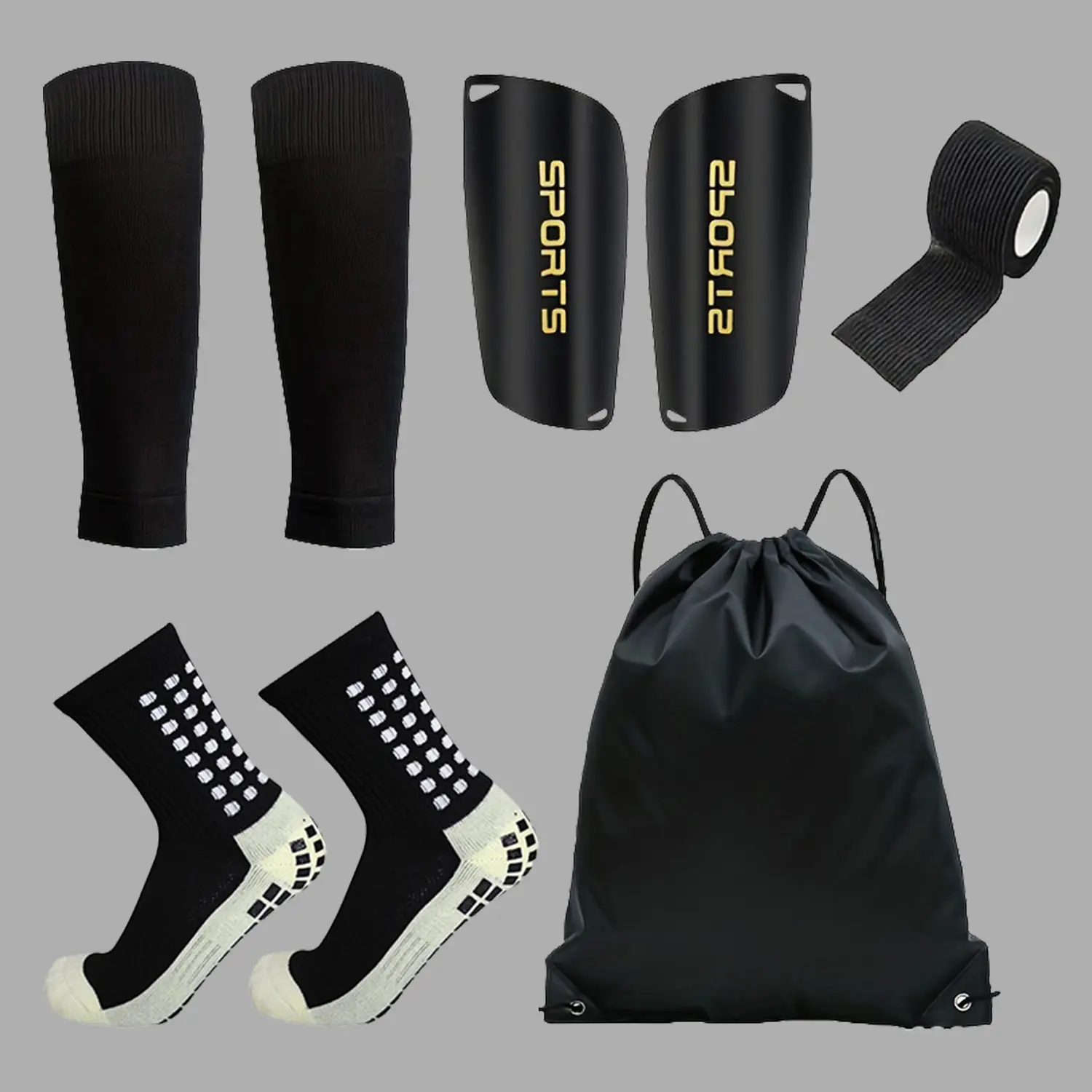5-in-1 Soccer Gear Set with Shin Guards, grip socks, Sports Bandages & Carry Bag – Essential Football Accessories for Training & Match Protection