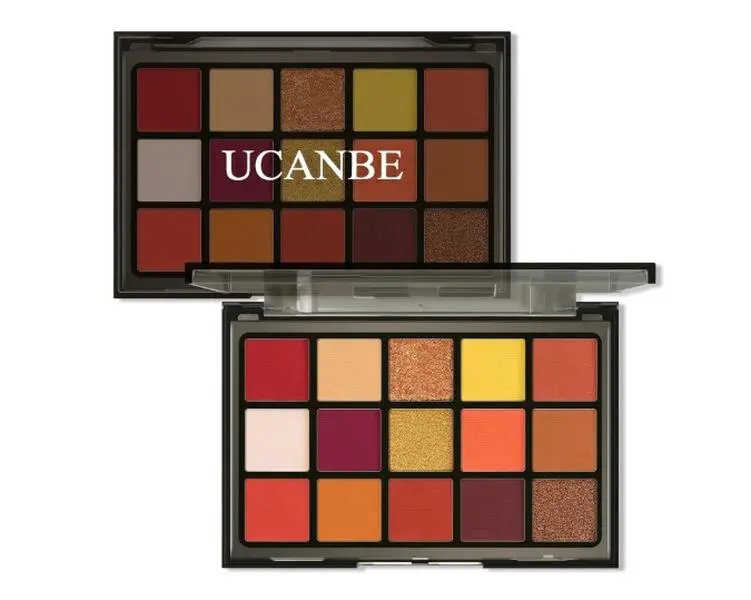 UCANBE Orange Eyeshadow Makeup Palette, 15 Colors Vibrant Shimmer Matte Glitter Eye Shadow Pallet, High Pigmented Warm Yellow Sunset Red Coral for Fall Cosplay Halloween Costume Parties Pumpkin Makeup