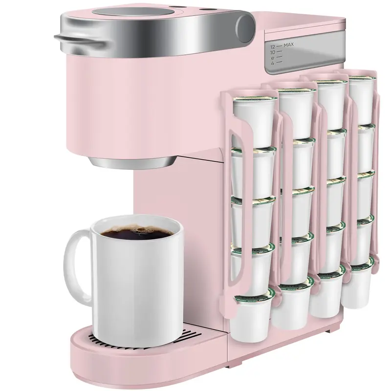 Keurig Coffee Pod Holder, 2-Piece Plastic Coffee Bar Accessory & Equipment Set, 3m Wall-Mounting Shelf, 5-Cap Expandable Space-Saving Compact Durable Organizer, Easy Installation to Free Up Countertop Space