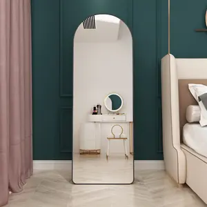 65"x23" Arch-Shape Full-Length Mirror, Black Thin Aluminum Alloy Frame, Dual-Use for Wall Mounting or Floor Standing, High-Quality Glass, Easy Installation, Decorative Practical Bathroom & Bedroom Mirror