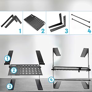DJ Mixer and Laptop Stand - 6.3 to 10.9 Inch Standing Table Monitor or Computer Desk Workstation Riser with Shelf Storage and Height Alignment for DJ, PC, Gaming, Home or Office