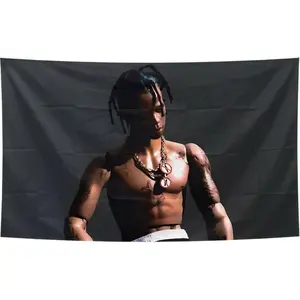 Hip-Hop Travis Rapper Scott Music Flag Funny Tapestry flag Poster for Youth Dormitory Men's Den Bedroom Living Room Bedroom Decoration Wall Artwork Decorative